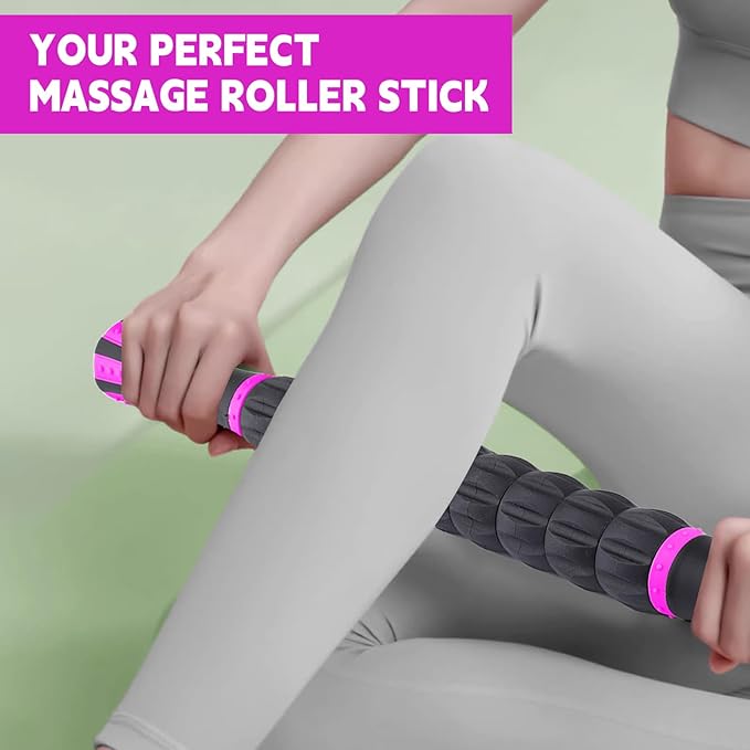 Muscle Roller Stick for Athletes, Massage Roller Stick, Lymphatic Drainage and Liposuction Massage Roller, Relieves Muscle Soreness, Trigger Points, for Physical Therapy and Recovery (Purple & Black)