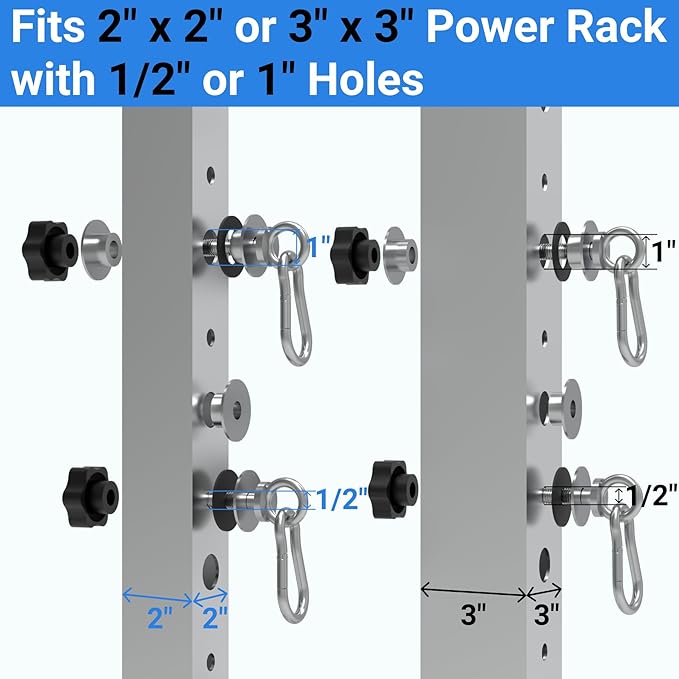 Heavy-Duty Power Rack Attachments, Quick-Install Home Gym Accessories for 2x2, 2x3 & 3x3 Power Racks, Fits 1/2", 5/8" & 1" Holes