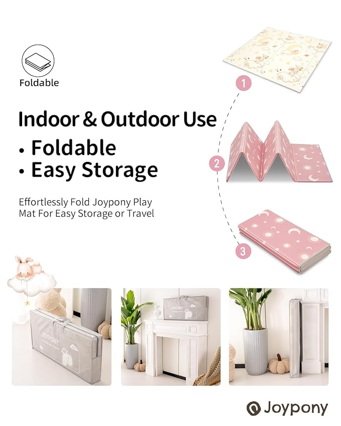Joypony Baby Play Mat, 79 x 71 Inches Extra Large Foldable Play Mats for Babies and Toddlers, Waterproof & Anti-Slip Portable Foam Floor Mat for Tummy Time with Travel Bag