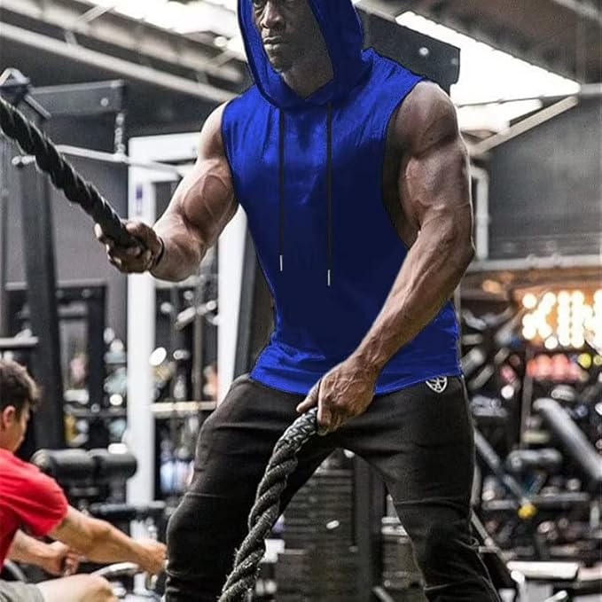 Babioboa Men's Workout Hooded Tank Tops Sports Training Sleeveless Gym Hoodies Bodybuilding Cut Off Muscle Shirts