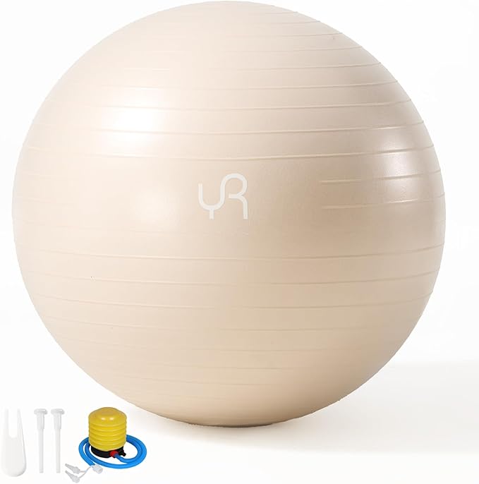 YR Exercise Ball 21.6''/25.6''/29.5'' Yoga Ball for Workout Pregnancy Stability, Anti Burst Fitness Ball for Home Gym & Office Chair, Core & Balance Training, Physical Therapy - White