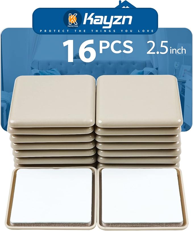 2.5 Inch Self-Stick Furniture Sliders, 16 PCS Square Furniture Sliders for Carpet, Self-Adhesive Chair Sliders, Carpet Sliders - Protect Carpet & Move Furniture Easily.