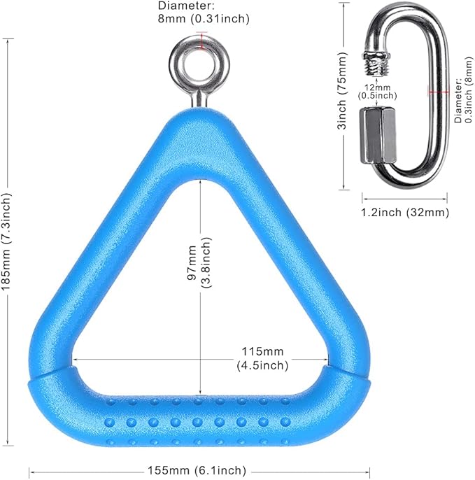 Dolibest 2Pcs Trapeze Swing Bar Rings with Carabiners, Swingset Accessories Outdoor for Ninja Swing Set Accessories Monkey Ring,Obstacle Ring Toys Set for Kids Blue
