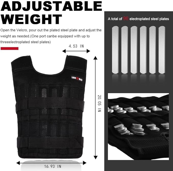 Weighted Vest Set 44LB for Men & Women, Adjustable Workout Weight Vest with Steel Plates, Weighted Training Vest with Wrist Weights and Ankle Weights for Strength Training, HIIT, Rucking & Cardio