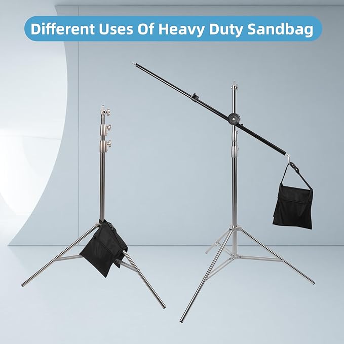 8 Packs Sandbags, Heavy Duty Sand Bags with 16 PE Bags, Sand Bags with Buckle Straps for Support Light Stand, C Stand, Light Stand with Caster, More 2/4/6/8 Packs Sandbag to Choose.