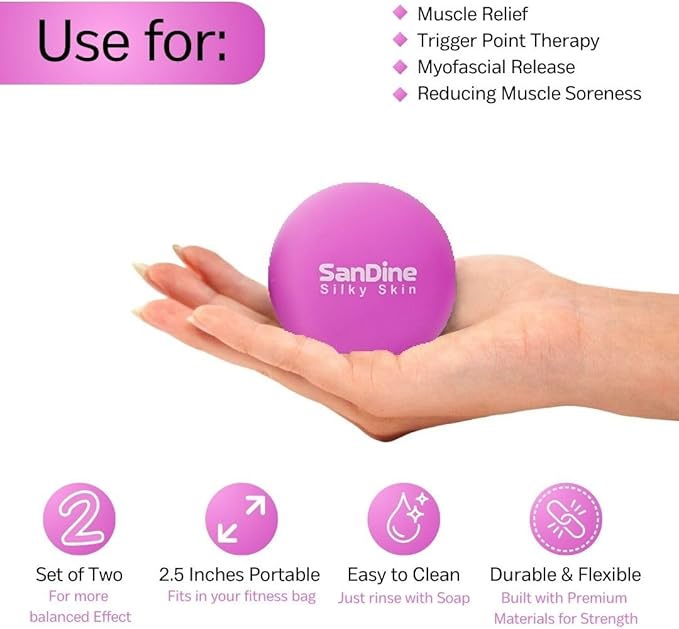 Lacrosse Massage Balls for Deep Tissue Massage - Release Tension Relieve Muscle Soreness Improve Flexibility - Ideal for Myofascial Release Trigger Point Therapy - 2Pack Yoga balls by Sandine (Purple)