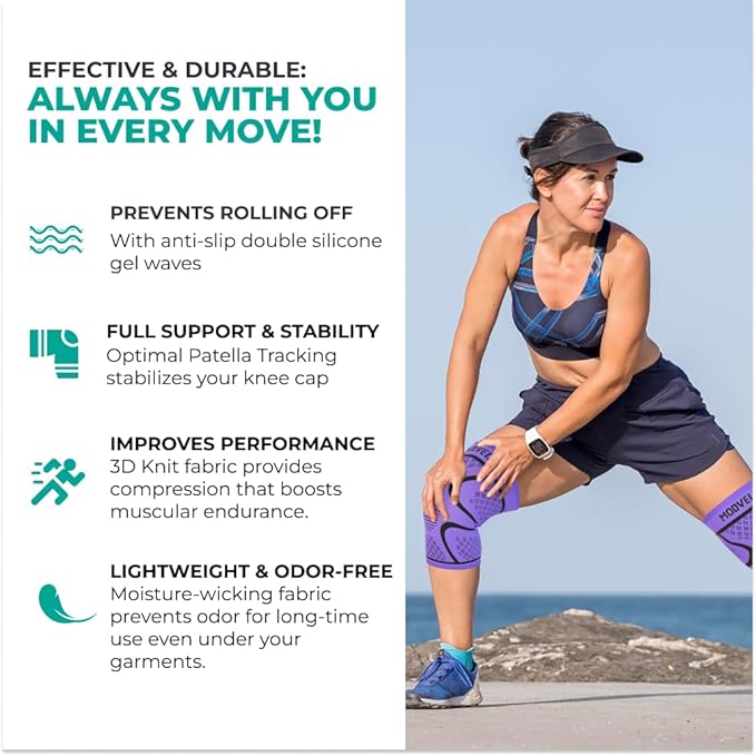 Modvel Knee Sleeves for Pain Women & Men - 2 Pack Brace for Pain Set, Brace Compression Sleeve, Support for Knee Pain Meniscus Tear, ACL & Arthritis Pain Relief, Purple XXXL