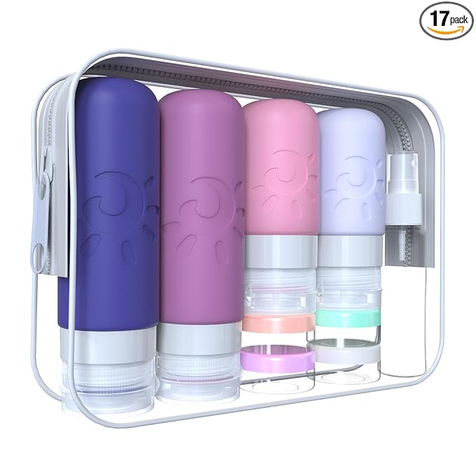 Zafit 18 Pack travel Bottles for Toiletries, TSA Approved Silicone Travel Containers Leak Proof Refillable Travel Accessories for Shampoo Conditioner Lotion Body Wash(Multicolored I)