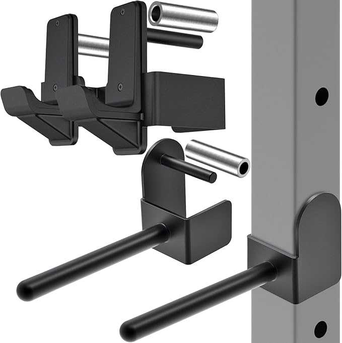 Kipika J-Hooks for Squat/Power Rack, Weight Plate Holder Set for 2" x 2" or 3" x 3" Power Rack, Heavy Duty J-Cups Barbell Holder & Weight Storage