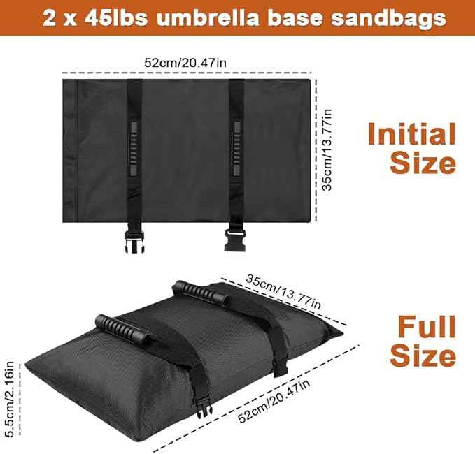 Abnaok Umbrella Base Weight Fillable Sandbags, 2PCS Sandbags for Weigh, Sandbag Weights for Patio Umbrella for Outdoor Garden (Without Sand) (90lbs(2 x 45lbs))