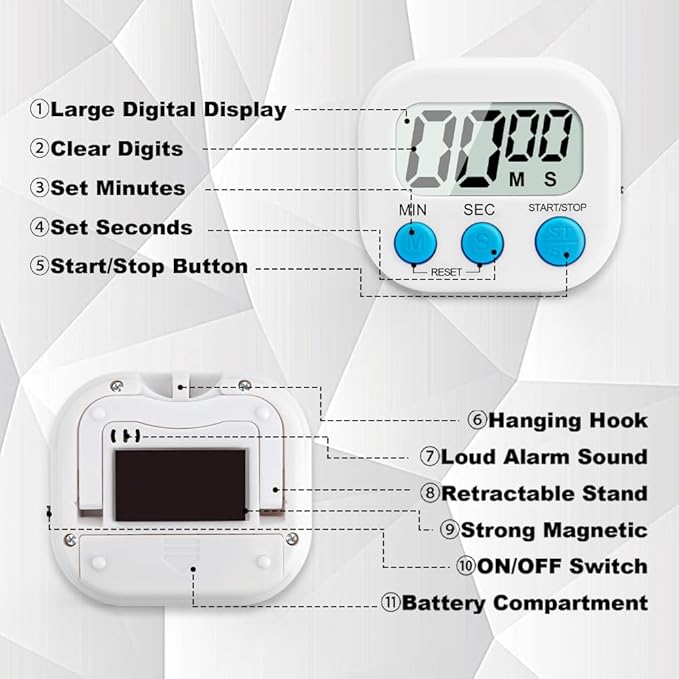 Digital Kitchen Timer, 6 Pcs White Classroom Timers for Kids Teacher, Magnetic Countdown Minute Simple Timer for Cooking Study Exercise Game Baking Reading Gym Meeting Work Task Classroom Organization