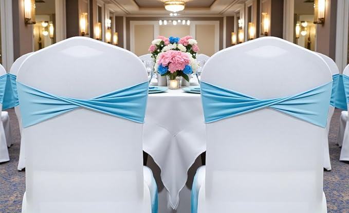 MDS Pack of 125 Spandex Chair Sashes Bows Elastic Stretch Dining Chair Bands Ties Without Slider Buckle Universal fits for Wedding Baby Shower Birthday Party Banquet Event Decoration - Blue