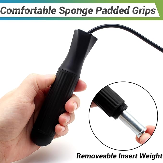 Benvo Ropeless Jump Rope Speed Skipping Rope Cordless with 180g Removable Weights for Double Unders, Exercise, WOD, Boxing, MMA Beachbody Training Fitness (Black)