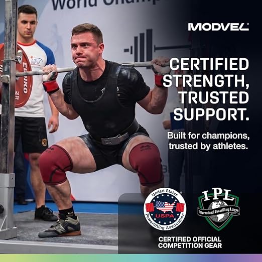 Modvel Strength 7mm Knee Sleeves (Pair) for Weightlifting & Powerlifting (USPA, IPL Approved) | High-Performance Knee Compression Support For Squats, Weight Lifting - Men and Women