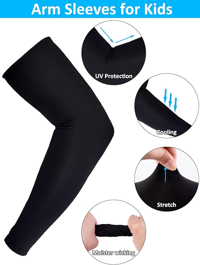 12 Pairs Sports Arm Sleeves for Kids Basketball Baseball Arm Sleeves UV Sun Protection Cooling Arm Cover Sleeve