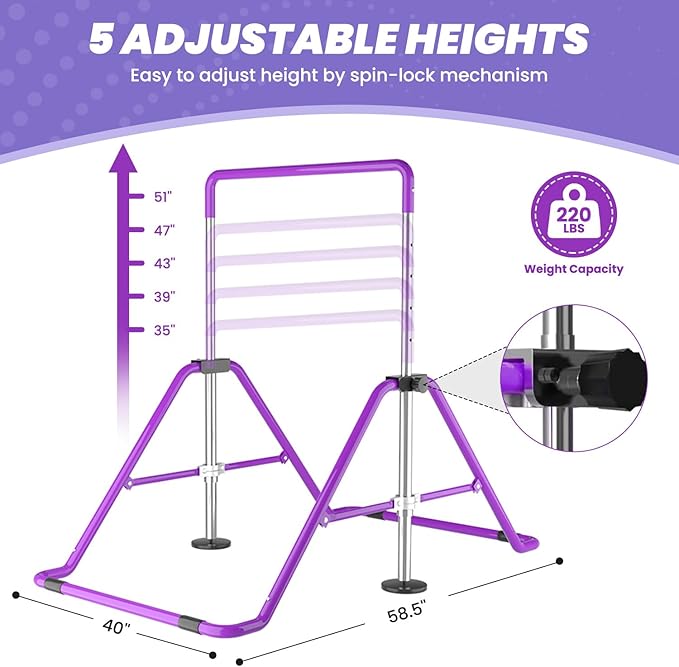 DOBESTS Kids Gymnastics Bar Folding Horizontal Bar, Adjustable Height Gymnastic Horizontal Bars, GymnasticTraining Equipment for Home