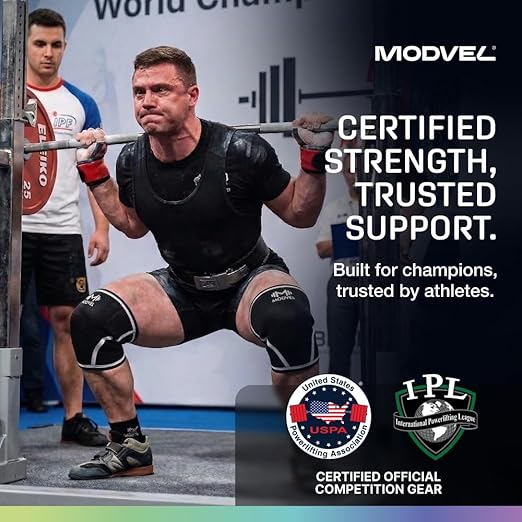 Modvel Strength 7mm Knee Sleeves (Pair) for Weightlifting & Powerlifting (USPA, IPL Approved) | High-Performance Knee Compression Support For Squats, Weight Lifting - Men and Women