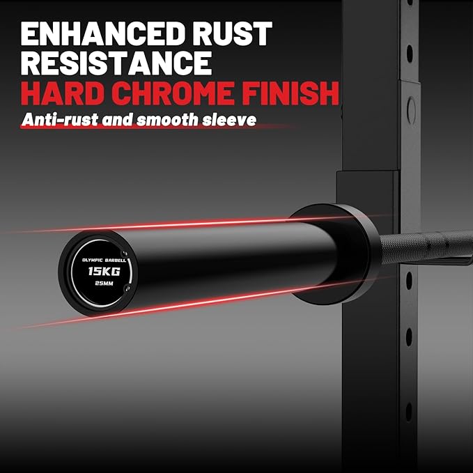 PAPABABE Olympic Barbell, 4ft/5ft/6ft/6.5ft Straight Barbell for Strength Training and Technique Adjusting, 2 inch Womens Olympic Bar with Moderate Knurling For Bench Press, Squats Curls Deadlifts Weightlifting