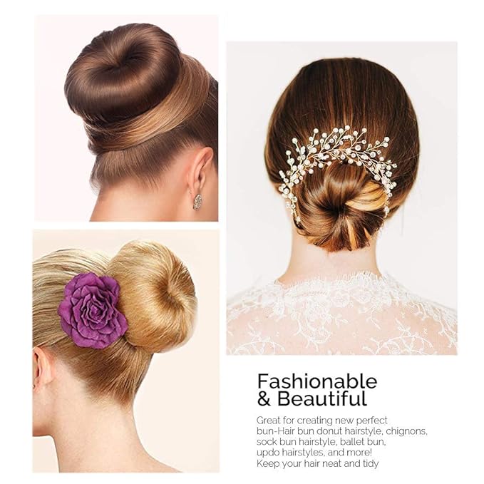 Extra Ring Style Hair Donut Shaper for Kids, 2PCS Chignon Bun Maker for Short and Thin Hair (2.5 Inch, Brown)