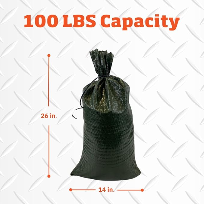 DURASACK Pro Max Heavy Duty Sand Bags for Flooding with 4,000 Hours UV Protection Sandbags for Weight, 100 lbs Capacity, 14x26 in, Green, 20 Count
