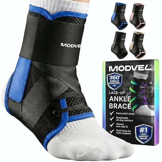 MODVEL Slim Lace Up Ankle Brace, Adjustable Ankle Braces for Men, Ankle Brace for Women, Ankle Support for Women – Figure 8 Ankle Brace Strapping with Soft Pads for Sprained Joint Stability Ankle Wrap