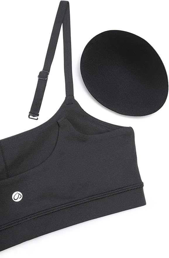 CRZ YOGA Butterluxe Adjustable Spaghetti Strap Sports Bras for Women - Scoop Neck Wireless Padded Yoga Workout Crop Top
