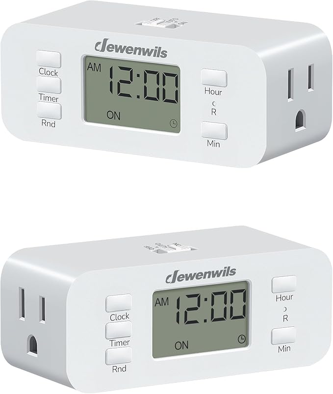 DEWENWILS 24 Hour Programmable Digital Timer Outlet, 2 Pack Timers for Electrical Outlets, Indoor Light Timers for Lamp Fan Aquarium, 2 Grounded Outlet, 125V/15A Resistive/1000W Tungsten, 3 Prong