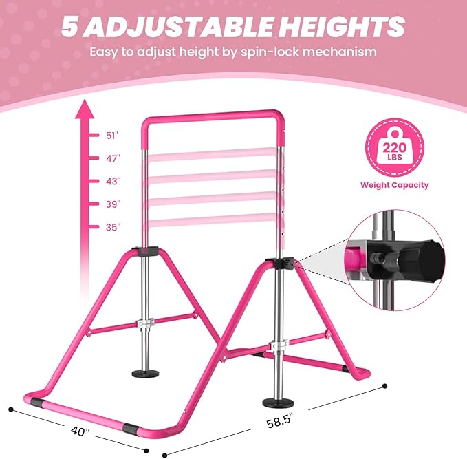 DOBESTS Kids Gymnastics Bar Folding Horizontal Bar, Adjustable Height Gymnastic Horizontal Bars, GymnasticTraining Equipment for Home