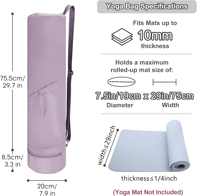 sportsnew Yoga Mat Bag, Full Zip Cargo Yoga Mat Carrier Bag with Drawstring Water Bottle Pocket and Bottom Wet Pocket, Exercise Yoga Mat Carrier Holder Multi-Functional Storage Bag Patent Pending