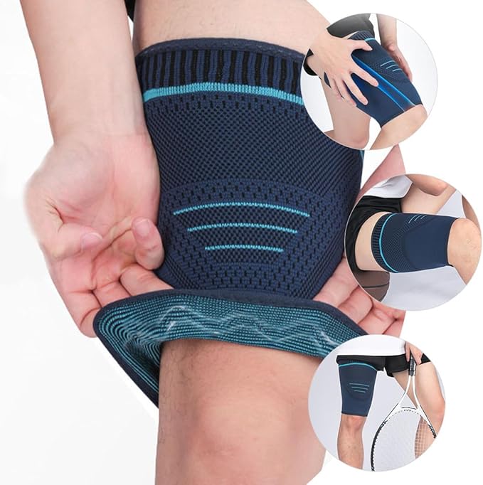 Hemoton 2pcs Compression Thigh Sleeves Leg Wraps Navy Knit Fabric Sports Support for Outdoor Running Basketball Men