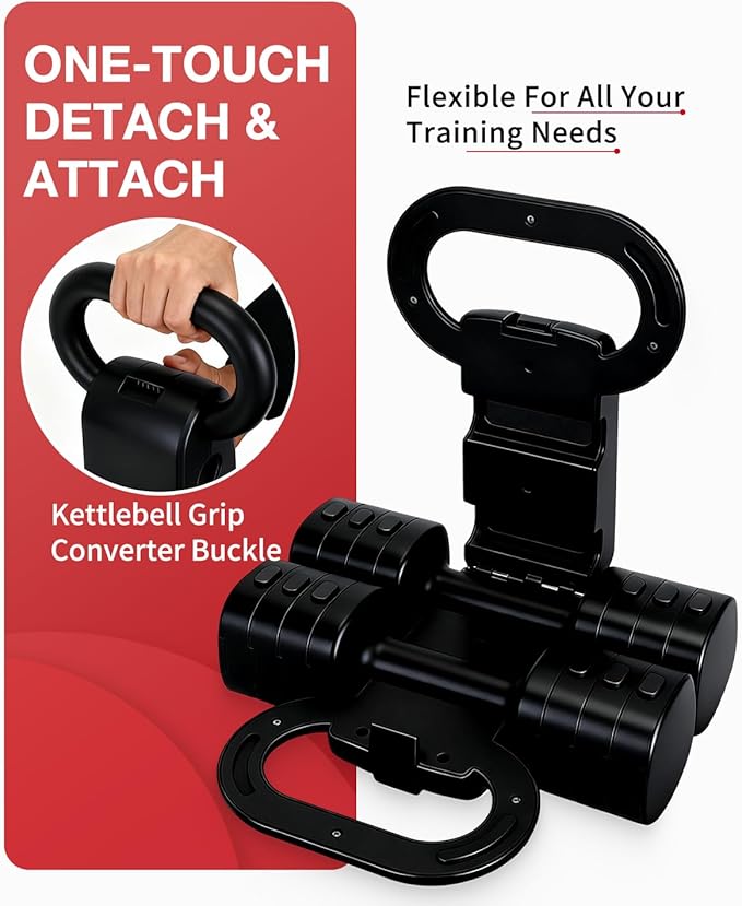 Adjustable 2-in-1 Dumbbell & Kettlebell Set, Free Hand Weight 4.4lb~11lb for Home Gym Training