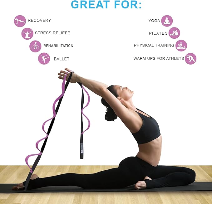 A AZURELIFE Premium Durable Stretch Straps with Loops, Stretching Strap for Physical Therapy, Multi-Loop Yoga Strap Fitness Exercise Strap for Yoga, Pilates, Dance, Flexibility&Exercise