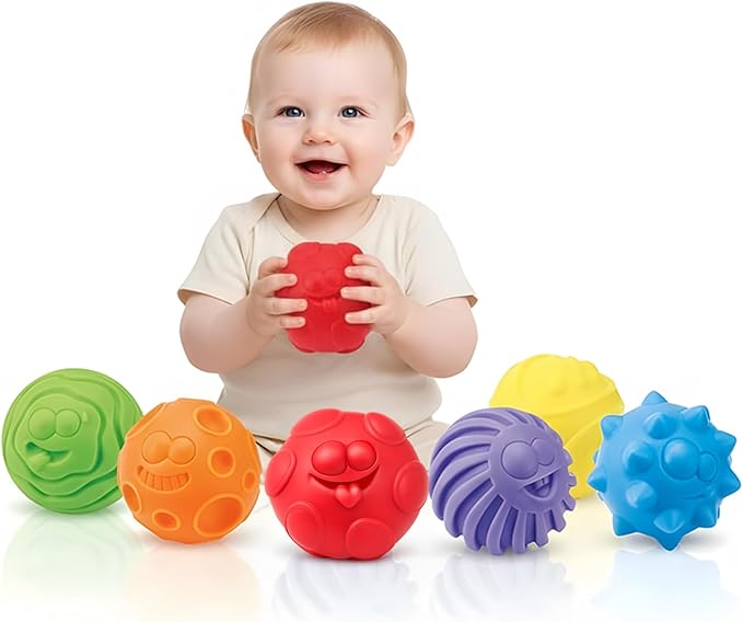 Baby Sensory Balls for 6-12 Months, 6PCS Textured Infant Toys, Soft Montessori Grasp Ball Set for Baby Development, Fine Motor Skills, Colorful Early Learning Gift