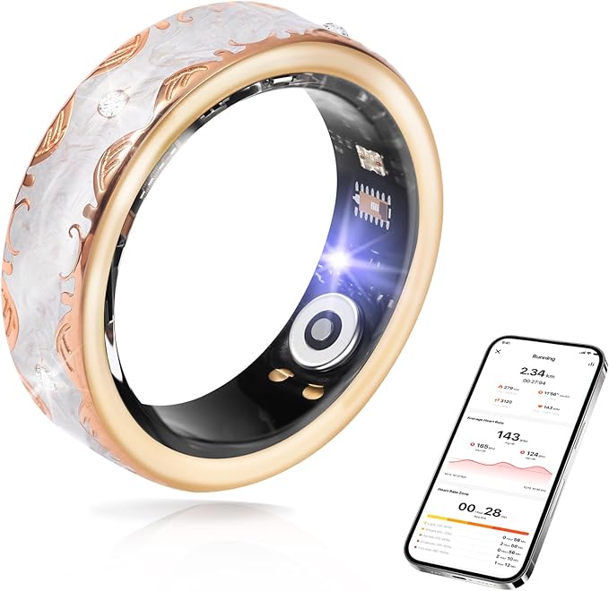Smart Ring for Women-Men,Tracks Heart Rate, Sleep, SpO2, HRV. 128 Sports Modes, IP68 Waterproof, Gesture Control, No Subscription, iOS & Android Compatible (9)