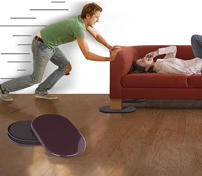 Ezprotekt Large Furniture Sliders for Carpet and Hardwood Floors, 8 Pack 9-1/2" x 5-3/4" Reusable Oval Heavy Duty Furniture Moving Pads, 4 Pcs Hard Floor Felt Sliders+4 Pcs Carpet Sliders (Brown)