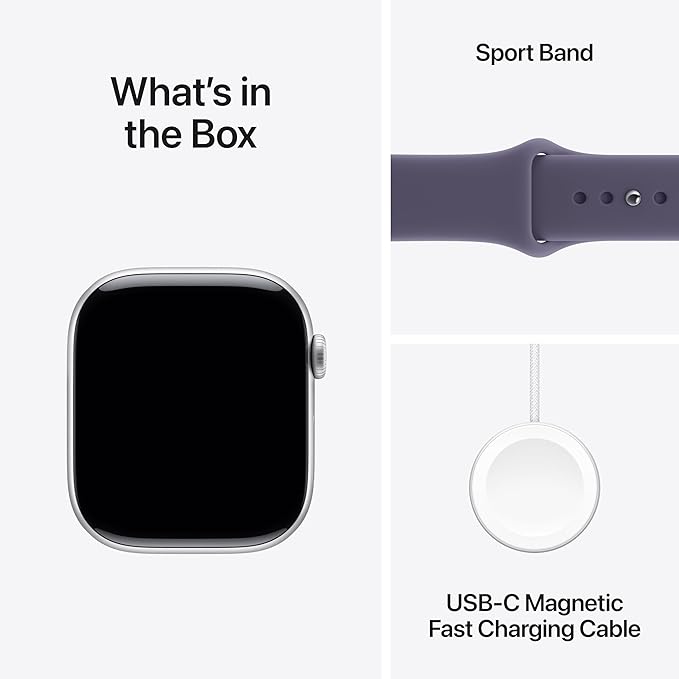 Apple Watch Series 11 [GPS 46mm] Smartwatch with Silver Aluminium Case with Purple Fog Sport Band - M/L. Sleep Score, Fitness Tracker, Health Monitoring with AppleCare+ (2 Years)