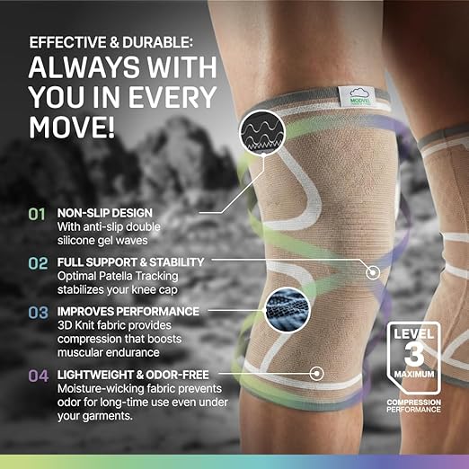 Modvel 2 Pack Knee Brace for Women & Men - Knee Support for Walking, Knee Compression Sleeves for Pain Relief, Knee Sleeves for Women, Knee Sleeves for Men, Knee Brace for Sports, Workouts & Arthritis