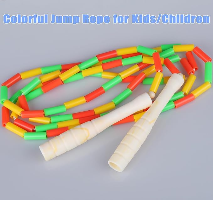 Fezog 2 Pack Rainbow Beaded Kids Jump Rope, Segmented Skipping Rope for Kids Adults, Tangle-Free Rope Skipping Child Jump Rope for Fitness Exercise Training