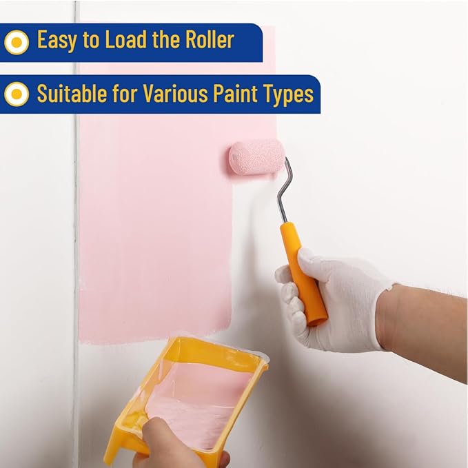 Bates- 2 Inch Foam Paint Roller Kit, 10 pcs, Small Paint Roller Kit, 1x Plastic Paint Tray, 2X Clear Disposable Tray Liners, 1x Roller Frame & 6X Mini Foam Covers