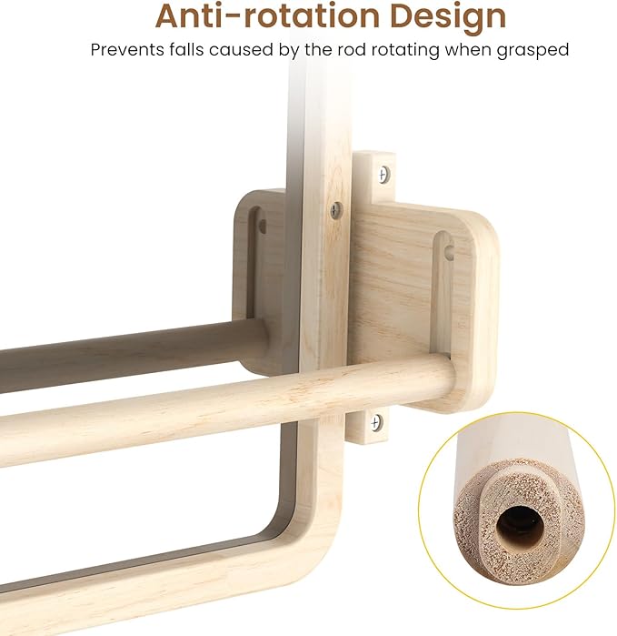 Woodtoe Montessori Mirror with Bar, Baby Pull to Stand Toys, Natural Wooden Frame & Baby Pull Up Bar, Adjustable Infant Coordination Small Mirror, Montessori Birthday Toy for Toddler 6-18 Months