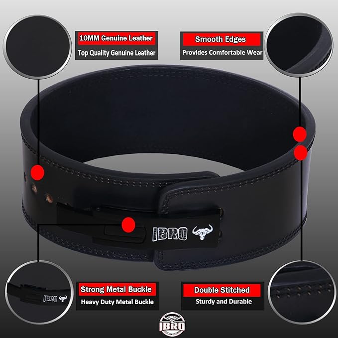 IBRO Powerlifting Lever Gym Belt – Power 8MM, 10MM or 13MM Extreme Heavy Duty Genuine Leather Belts - Squats Deadlifts Bodybuilding Weight Lifting IPF Power Lifting Strongman for Men