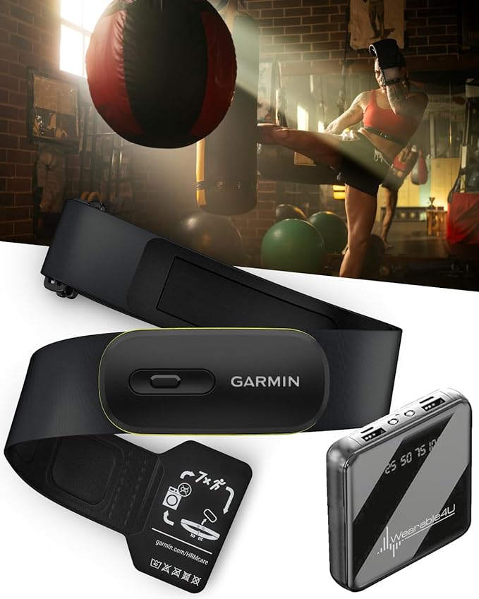 Garmin HRM 600 Premium Heart Rate Monitor with Running Dynamics, M–XL Strap (28"-42") – Compatible with Garmin Smartwatches & Cycling Computers – with Wearable4U PowerBank Bundle