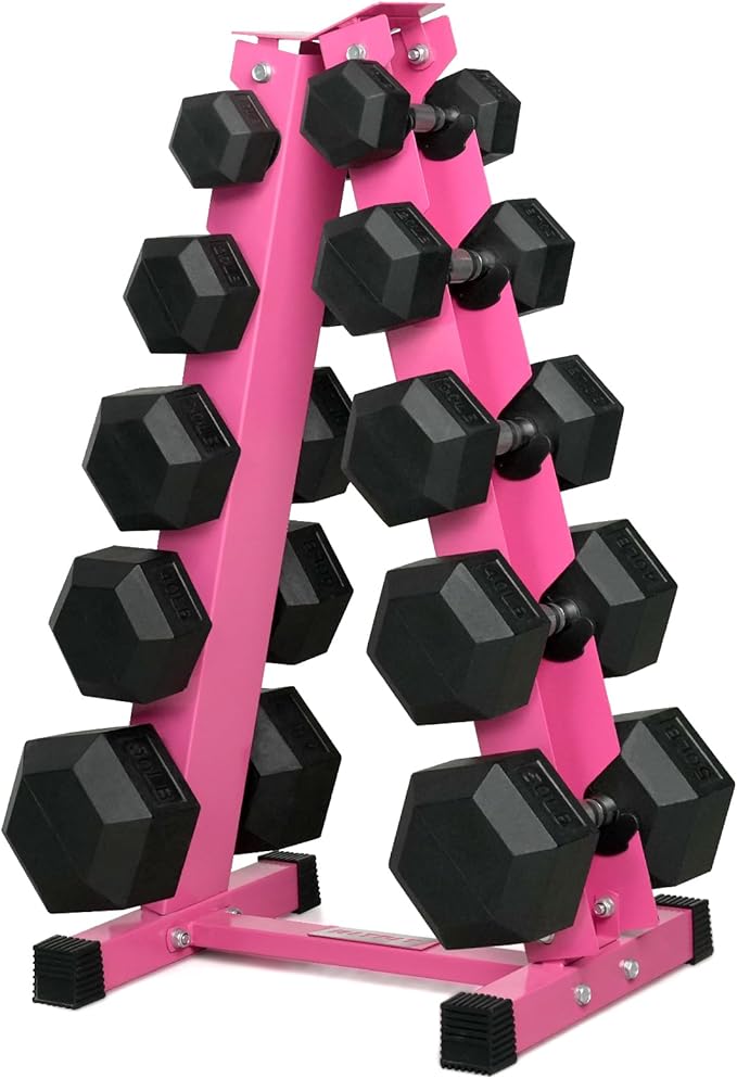 RitFit 250LB/300LB/350LB/550LB/650LB Rubber Hex Dumbbell Sets with Weights Rack, Multiple Color Choices Available, Great Gym Equipment for Home, Strength Training, Workouts
