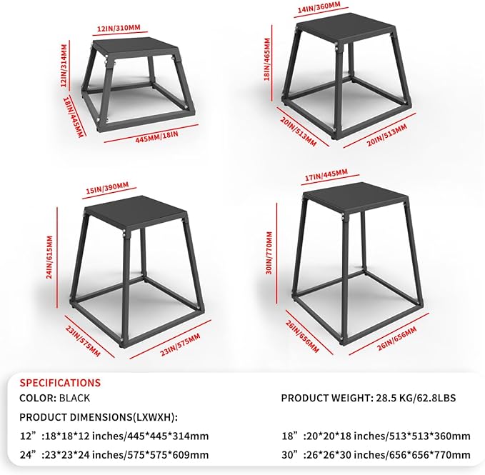 PeakPursuit Metal Plyo Box, Plyometric Jumping Box Set with Anti-Slip Surface for Workout Home Gym,Single and Set