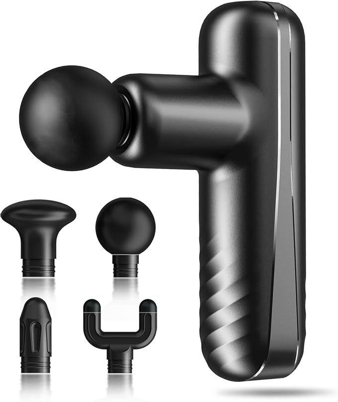 Mini Massage Gun for Deep Tissue Percussion - Portable Handheld Massager for Muscle Relaxation with 4 Massage Heads High-Intensity Vibration Rechargeable Small Massage Gun