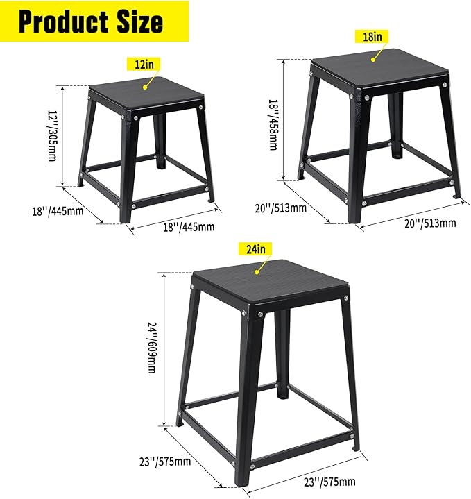Steel Plyometric Jump Box, 18 Inch High Anti-Slip Plyo Box for Home Gym Conditioning and Strength Training