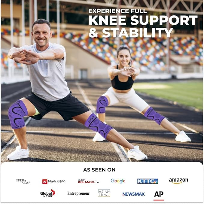 Modvel Knee Sleeves for Pain Women & Men - 2 Pack Brace for Pain Set, Brace Compression Sleeve, Support for Knee Pain Meniscus Tear, ACL & Arthritis Pain Relief, Purple XXXL