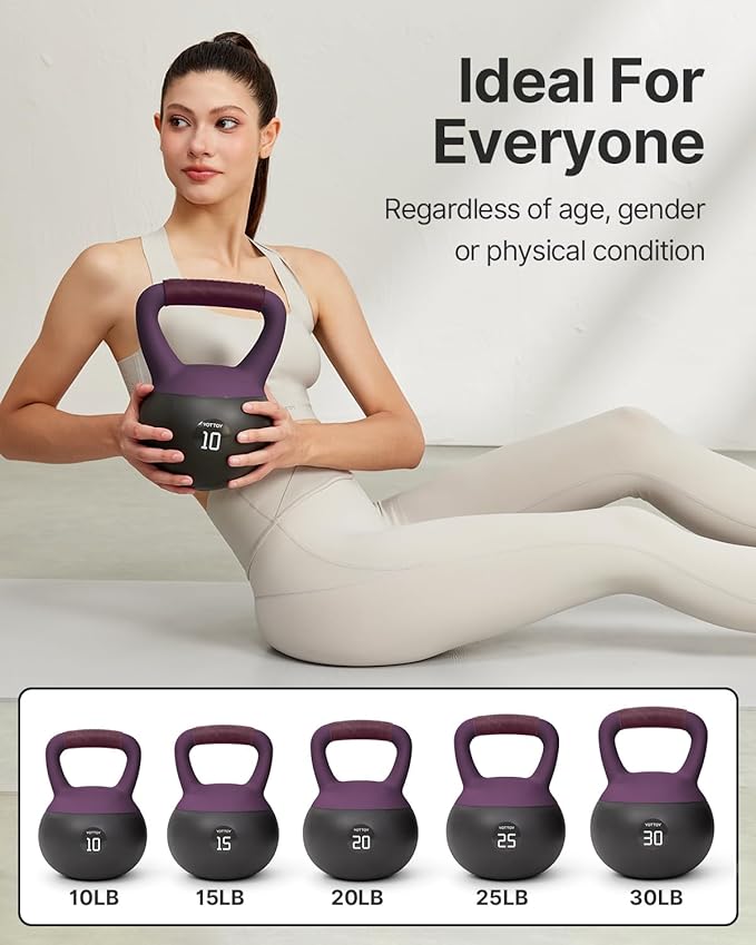 YOTTOY Soft Kettlebell with Leather Handle – Anti-Slip Sweat-Absorbing Grip, Home Gym Kettlebell Weights for Strength Training, Safe Neoprene Kettlebell for Women & Men