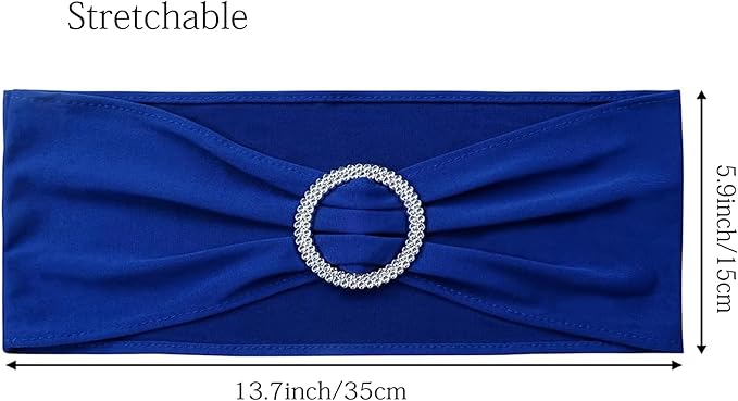 Spandex Royal Blue Chair Sashes 100 Pack Wedding Chair Bands with Buckles Dark Blue Chairs Bows for Party Birthday Bridal Baby Shower Engagement Anniversary Banquet Events Decorations