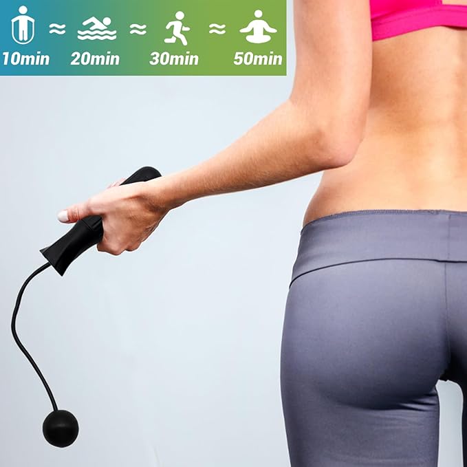 Benvo Ropeless Jump Rope Speed Skipping Rope Cordless with 180g Removable Weights for Double Unders, Exercise, WOD, Boxing, MMA Beachbody Training Fitness (Black)